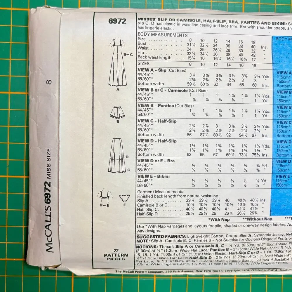 Vtg 1979 McCall's 6972 Lingerie Pattern Slip Camisole Bra Panties Bust 31.5 Cut